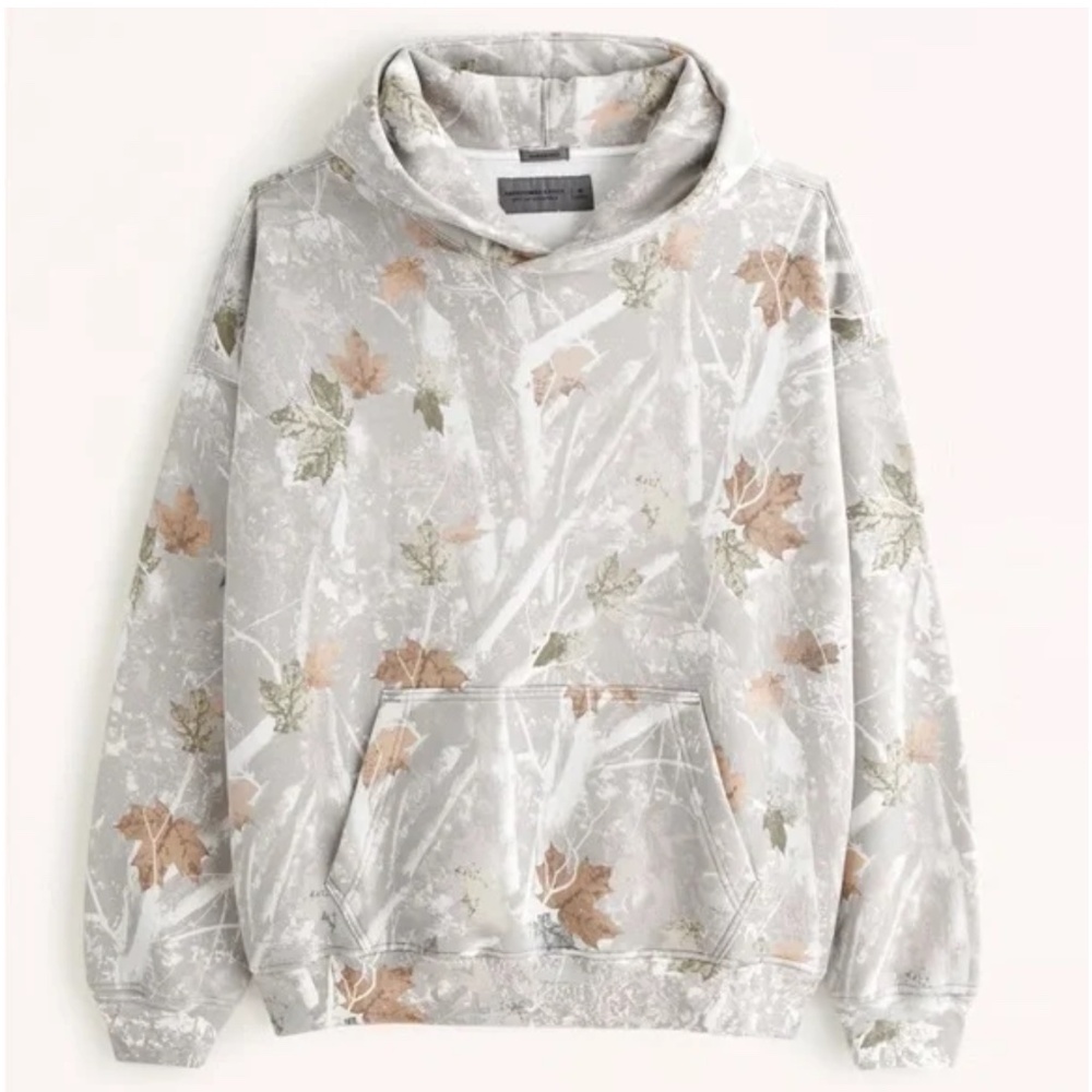 Abercrombie Essential Popover Hoodie off WHITE camo Medium